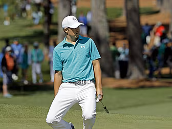 Jordan Spieth reacts to his hi...
