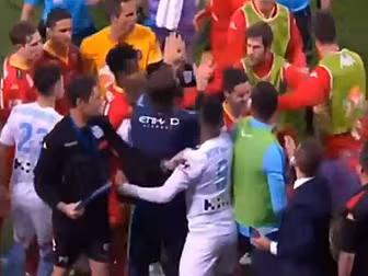 WATCH: A-League game descends...
