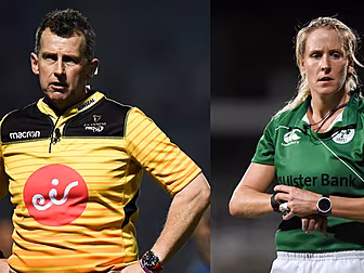 Nigel Owens and Joy Neville wi...