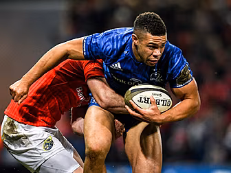 Leinster's Adam Byrne hit with...