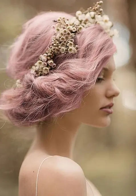 Pink bridal hair