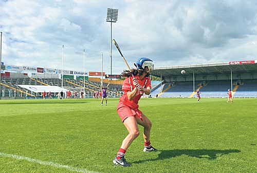 Action shot: Corks Jennifer OLeary strikes this free in the drawn All-Ireland semi-final against Wexford.