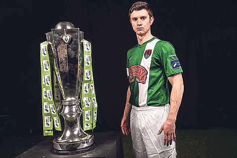 The big prize: Cork Citys John Dunleavy at the launch of the SSE Airtricity League in the Aviva Stadium.