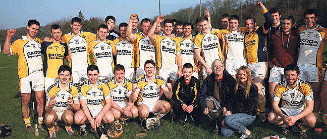 First time for everything: The Bandon team celebrates after defeating Kilbrittain in the Miche&aacute;l Holland Cup final at Kilbrittain on Tuesday.