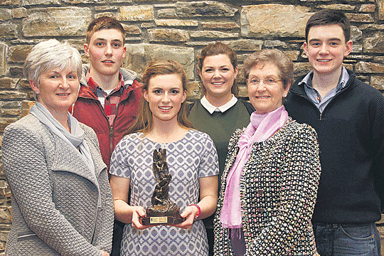 Best of the West: Celtic Ross West Cork Sports Star of the Month for February, Claire Sexton, third from left, pictured with Finola Sexton, Evan Shorten, Siobhan Sexton, Eoin Sexton and grandmother May Sexton at the presentation ceremony in the Celtic Ros