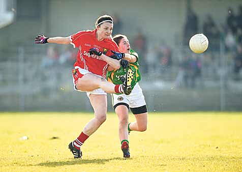 Derby delight: Corks Annie Walsh kicked 0-1 in the ladies football league semi-final win against Kerry on Sunday.