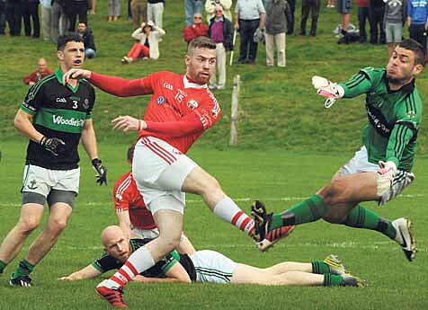 Action shot: ODonovan Rossa forward Colin Crowley gets in a shot at goal in the fourth-round Cork SFC tie against Nemo Rangers last September.