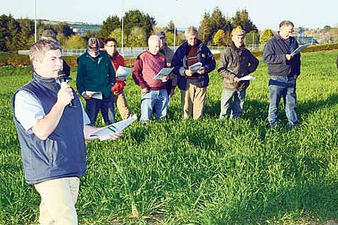 Pictured at a Teagasc Spring Crop Walk on the land of Calvert and Keith Smith at Bandon Grammar School were  clockwise from above  speaker Tim ODonovan, Teagasc tillage specialist, addressing some of the attendance; Millie Kershaw looking on and agri