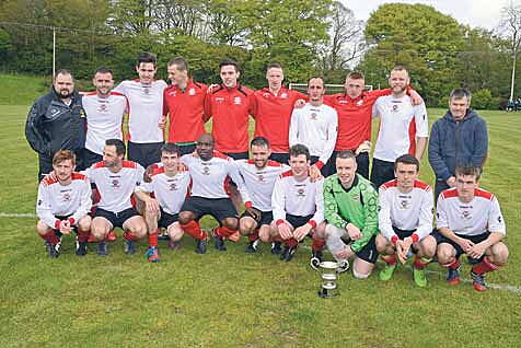 Champions! Bandon celebrate after clinching the Munster Senior League Division 1 title after their win against Mayfield United on Saturday.