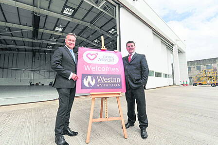 Nick Weston of Weston Aviation with Clive Power of Cork Airport at the anouncementof the deal this week, which is Westons first base outside the  UK.    
