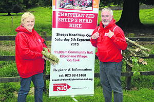 Olive Jennings and Andrew Coleman of Christian Aid who will carry the firewood during the Sheeps Head hike.     