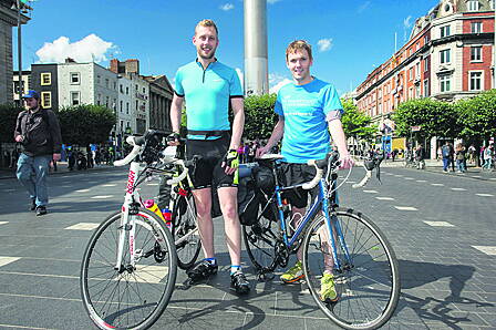 Sean Rowland (27) and Cian Whooley (28) setting off on their charity cycle to Istanbul from Dublin last week