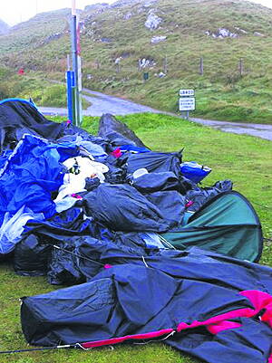 Some of the tents abandoned by the visiting teenagers