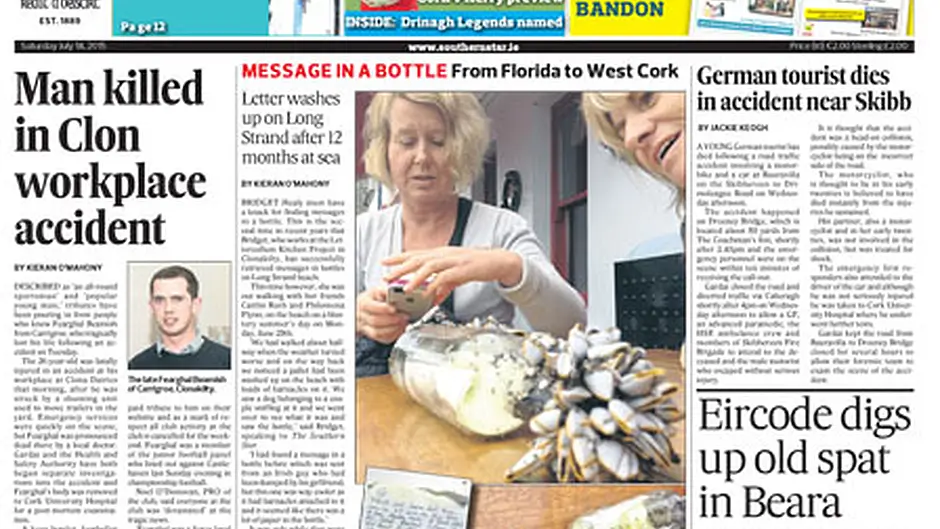 FREE guide to all that's great in Bandon
Message in a Bottle - from Florida to Long Strand
Ballinspittle 'moving Image