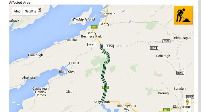 Diversions in place via Caheragh as N71 Ballydehob towards Bantry is closed this week Image