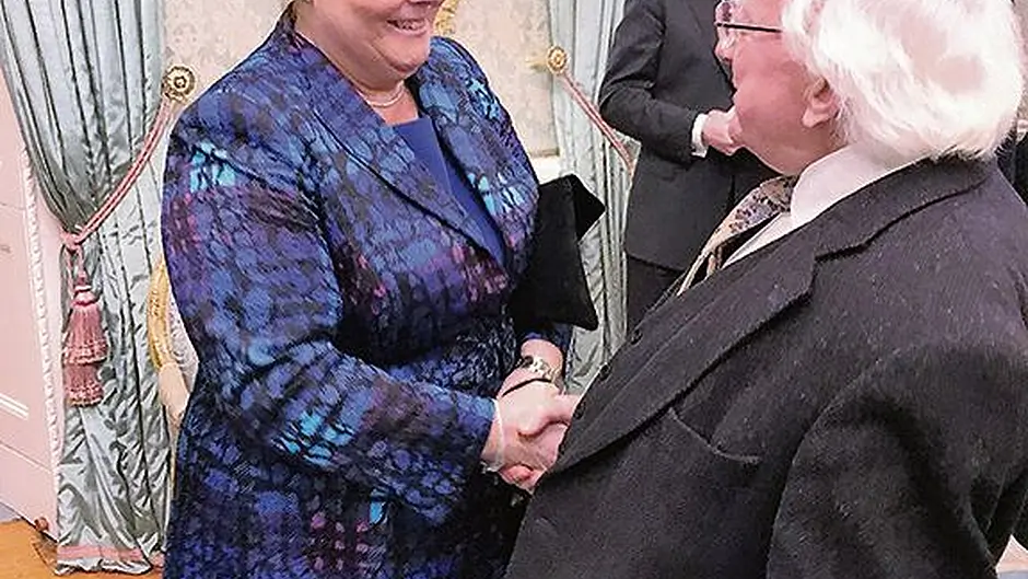 Jacqueline honoured for Irish support at Áras an Uachtaráin Image