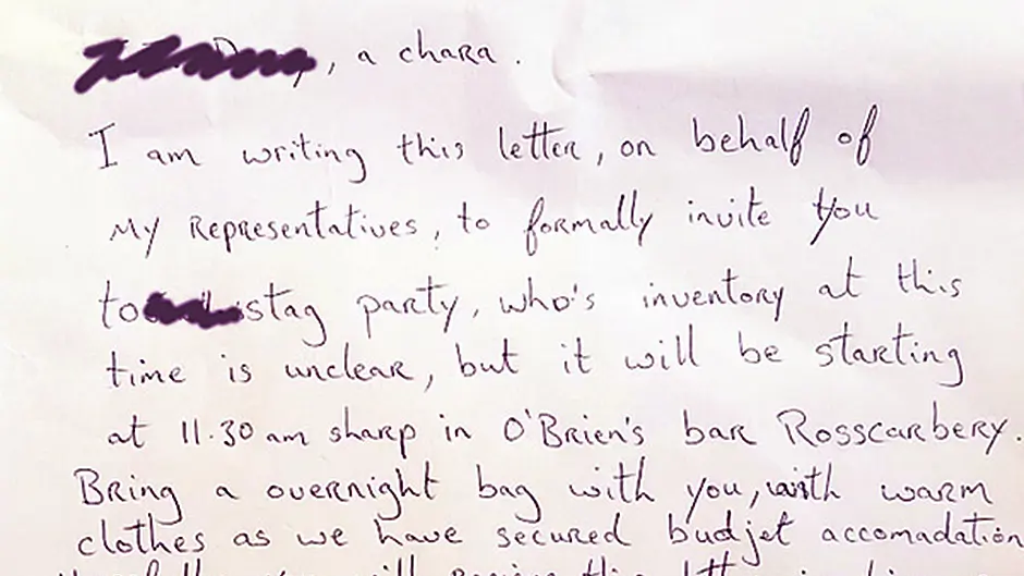 Minister Daly denies writing ‘stag' invite Image