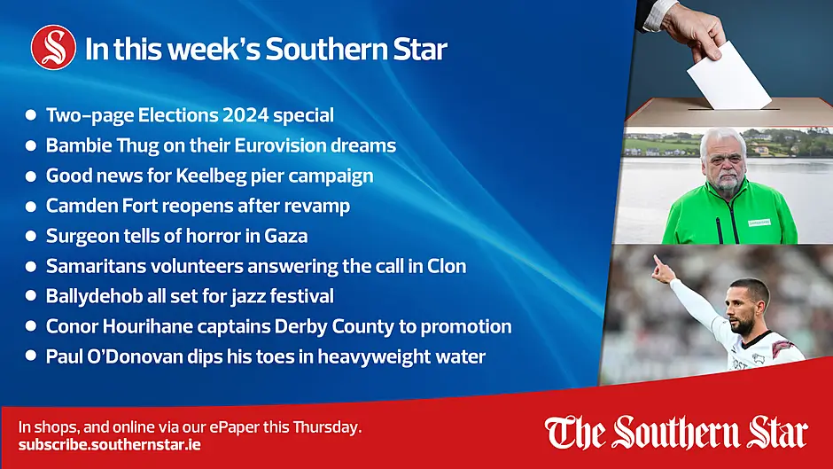 IN THIS WEEK'S SOUTHERN STAR: Two-page Elections special; Ballydehob all set for jazz festival; Conor Hourihane captains Derby County to promotion; In shops and online via our ePaper from Thursday, May 2nd Image