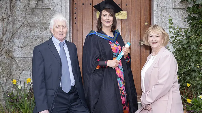 Free Pic No Repro Fee 21 March 2024Lorraine Crowley Masters in Personal and Management Coaching with parents Paddy and Patricia Crowley from Eyerise Beara, Cork  pictured at the Adult Continuing Education (ACE) conferring ceremony at University College Cork. Over 170 students graduated on the day from 16 part-time, adult education programmes.Photography By Gerard McCarthy 087 8537228More Info Contact  Megan Pardy  MPardy@ucc.ie
