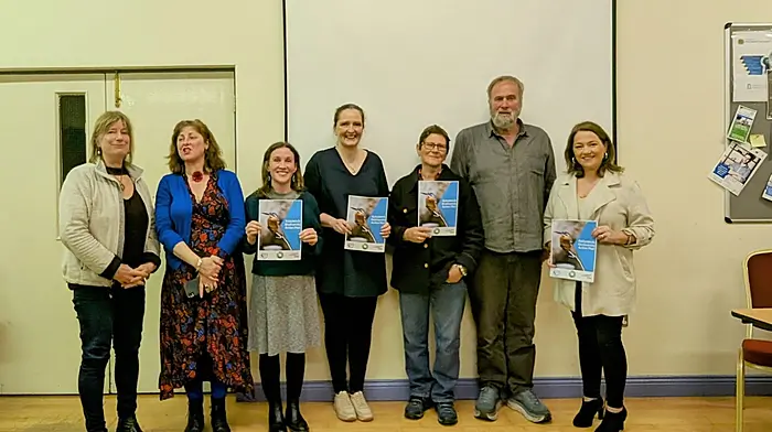 Speakers at the Ballydehob Biodiversity Plan presentation were (from left): Moze Jacobs, Joanne Cassidy, Maggie McColgan, Ann Haigh, Nikki Keeling, Mark Robins and Cllr Caroline Cronin.