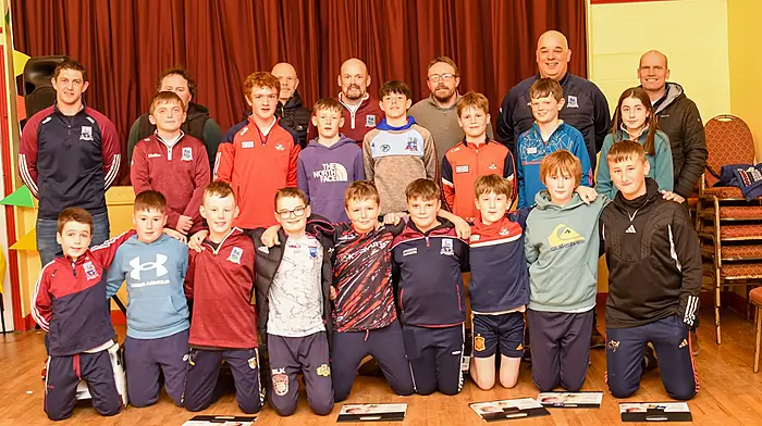 At the recent presentation to the U12 Argideen Rangers were (back row, from left):  John M O'Callaghan, Dan Connolly, Patrick Leahy, Paul O'Callaghan, Joe Doyle, Jim Foley and Brendan O'Sullivan. Middle row (from left): Olan Walsh, Daniel Keohane, Adam Griffin, Robert Leahy, Darragh O'Sullivan, Ross Murphy and Aoife Harte. Front row (from left): Donagh Harte, Tom Connolly, Paddy Dineen, Donncha Deasy, Joey Doyle, Sean O'Callaghan, Conor Cashman, Simon Keohane and Danny Foley.