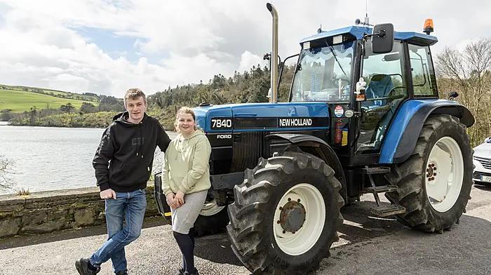 Ross and Naomi Harding (Rosscarbery) driving a New Holland 7840 at the Leap tractor and car run which was in aid of Marymount Hospice and Bru Columbanus.Picture: David Patterson, Tractor Run – Cork