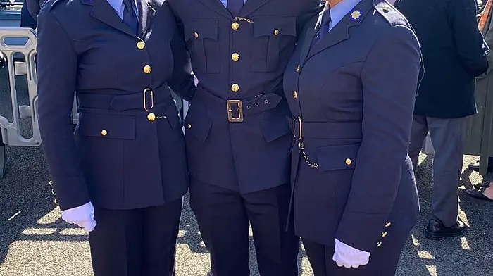 At the recent graduation from the Garda College Templemore were (from left):  Siobhan Hayes, Castlehaven, stationed in Clonmel; Damien Gore, Leap, stationed in Anglesea Street, Cork and Rachel O’Mahony, Schull, stationed in Mountjoy, Dublin.