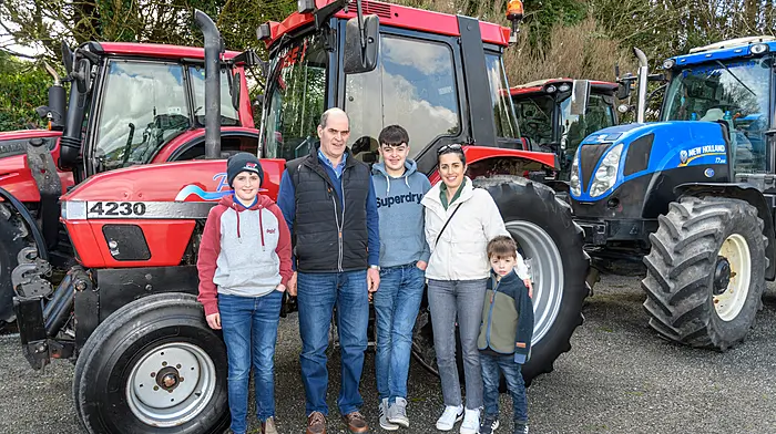 Andrew Guest, Gordon Salter and Simon Guest, all from Dunmanway, and Elaine and Noah Shanahan from Rosscarbery enjoyed their day at the Bandon Grammar School’s tractor, truck and car run which was held recently in aid of Agri Education Development at Bandon Grammar School and Bandon Union of Parishes.  (Photo: David Patterson)