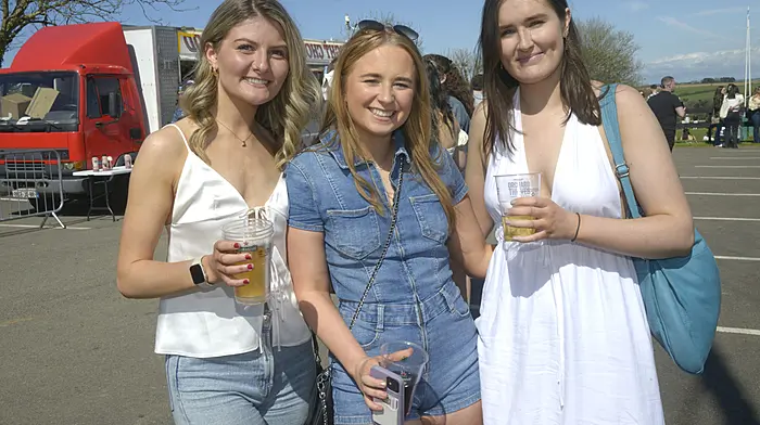 At the Heinken Rugby Sevens in Kinsale were Laura Barr, Bandon; Ellie Cronin, Kinsale and Sylvie Plant, Riverstick. Right: Eimear Barrett and Alicia McSwiney from Clonakilty with Olivia Bennett, Belgooly and Aoife McIver from Carrigaline. (Photos: Denis Boyle)