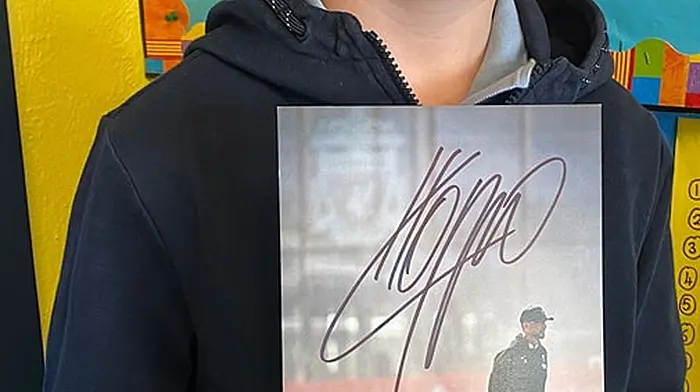 James Stewart, a second class pupil from Bishop Galvin Central School was delighted to receive a signed photo from Liverpool manager Jurgen Klopp, after he wrote to him to thank him for his service to Liverpool FC.