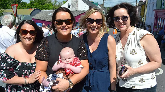 Jacqueline and baby Liam McSweeney, Laura McCarthy, Alannah McSweeney and Siobhan Nolan enjoying the sunshine and music at the annual Ballydehob Country Music Festival. Photo; Anne Minihane.
