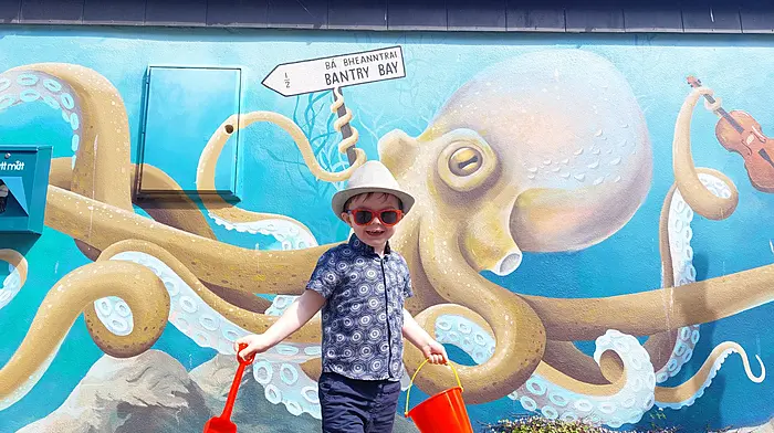 Daithi Keohane (2), from Bantry, age 2, loves visiting Alchemy Sign Art's Octopus mural in Bantry. Photo by Bernie O'Sullivan. Daithi would be delighted to see himself in the Southern Star paper! Thanks in advance. Bernie O Sullivan