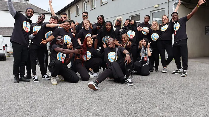 Members of Elevate Youth Arts celebrate their show Rising Voices which was created and rehearsed during a week-long residential stay at Cecas and performed on Saturday June 15th as part of the Cork Midsummer Festival. Elevate is a youth arts project funded by Creative Ireland and the Communities Integration Fund and facilitated by Aoife Dare and Natasha Muldoon (Irish Refugee Council),  Chriszine Backhouse (Creativity and Change), Kelvin Akpaloo (arts facilitator) and the IRC's youth leaders, Nike-Monisola Awoyemi, Marwa Zamir and Daniel Kamenyezi.