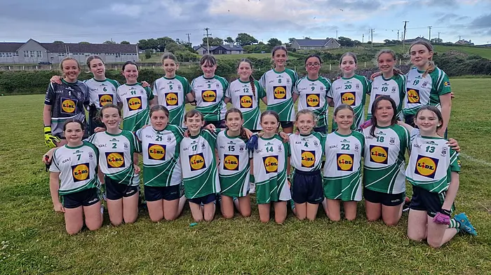 The Ilen Rovers U13 girls who won their county quarter-final last week against Rockban. Back (from left): Tilly O'Reilly, Grace Fitzgerald, Tara Duggan, Robyn Whooley, Siobhan Hickey, Aisling Hickey, Izzy Flynn, Laura Mae Coakley, Kate Ann Whooley, Maggie Hallihane and Lily O'Donovan. Front (from left): Molly O'Neill, Annie Collins, Lauren Whooley, Ava Coakley, Emer Crowley, Alexis O'Regan, Caoimhe Cottrell, Grace Wycherley, Ava McDonagh and Anna Walsh.