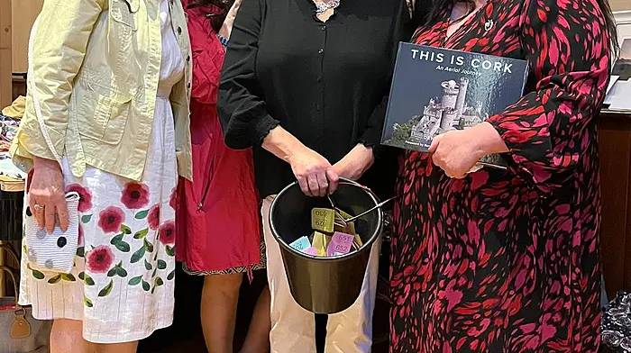 Bernie O’Driscoll, Marion Creedon Hegarty, Marie Collins and Sharon Rose, all from Baltimore, having a great time at the Baltimore Women’s Shed clothes swap party which was held last weekend.