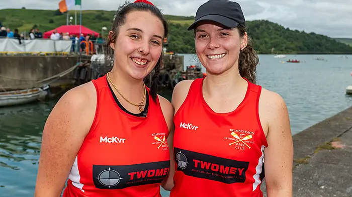 At the South West Coastal Rowing Championship Regatta in Union Hall were Maeve Slattery and Ciara Weldon from Kilmacsimon Rowing Club and, left, the U12's Girls' Rosscarbery crew of Cox Therese Lawlor; Chloe and Sophie Dullea; Amy Harte and Ruth Duffy. (Photos: Andy Gibson)
