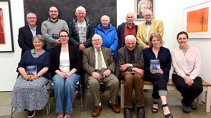 Attending the launch of Skibbereen Historical Journal on Friday evening last were, backfrom left, William Casey, chair of the editorial committee; John O’Donovan, contributor; TedCadogan, contributor; Donal Corcoran, contributor; Michael Keane, contributor; JohnO’Neill, contributor and chair of the Society. Front, from left to right, Finola Finlay,contributor; Sandra Downey, contributor; Jim Byrne, guest speaker; Gerald O’Brien,president of the Society; Flor MacCarthy, contributor and Mary McCarthy, contributor.