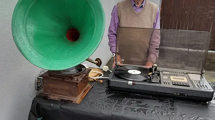 Jim McCarthy getting ready for his gramophone recital at the Gardens and Galleries festival. 