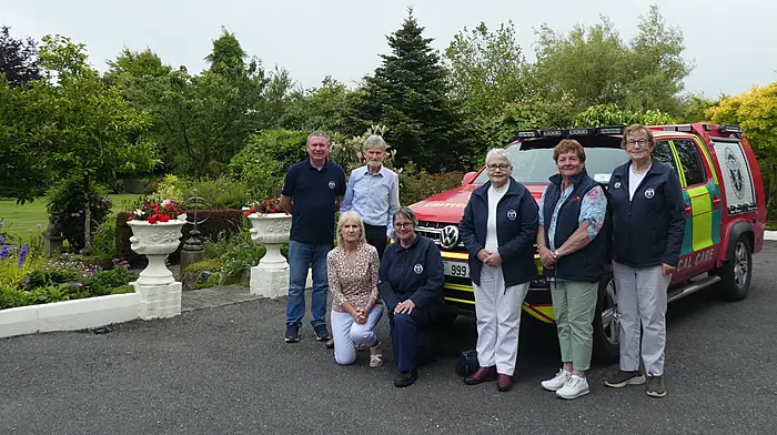 Participating in the Woodcrest Open Garden Day in Raheen, Newcestown on Sunday, in the aid of West Cork Rapid Response and Marymount, were Liam Slattery of WCRR; hosts Frank and Kitty Tanner; Kate Crowley of WCRR; Ann O'Sullivan of WCRR; Ann O'Mahony of Marymount; and Betty Hennessy of WCRR.