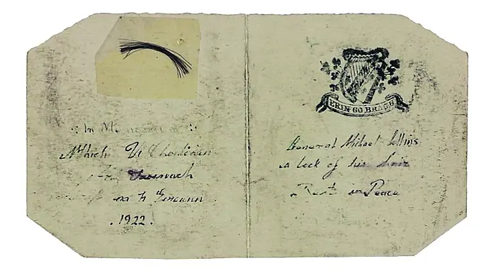 Michael Collins’ hair set to fetch €7,000 at auction Image