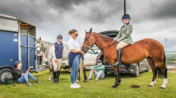 Demelza Pilfold and Ruby Locke with Conor, Áine and Orlaith O'Mahony from Kilbrittain with their ponies Romeo and Ruby at the annual agricultural show that was held in Barryroe.   (Photo: David Creedon)