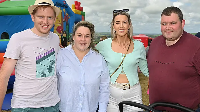 Attending the the West Cork Vintage Ploughing & Threshing day at Kilavarrig, Timoleague on Sunday last were (lef to right): David Walsh, Ballinascarthy, Emma Lovell, Bandon, Jaynell Anderson, Rosscarbery and Andrew Fitzgibbon, Bandon. Photo: Martin Walsh.