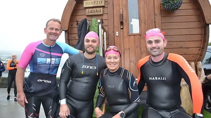 Darren Hobbs (Crosshaven), Josh Pinkham (Clonakilty), Orla Callender (Dublin) and Johnny Lingwood (Baltimore) taking part in the Tri na Móna at Tragumna and which was organised by the West Cork Triathlon Club.  (Photo: Anne Minihane)