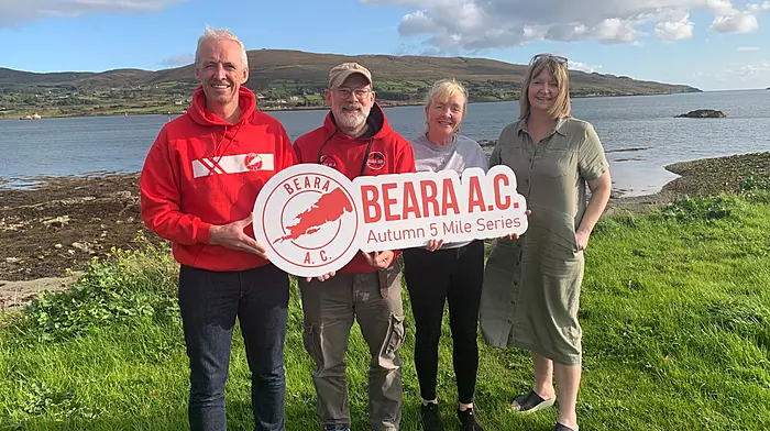 At the launch of the Beara AC 5 Mile Autumn Race Series were (from left) Mark Gallagher from Eyeries, Gerard Harrington from Glengarriff, Carol Hurley, a representative for Bere Island, and Rachel Southgate from Allihies.