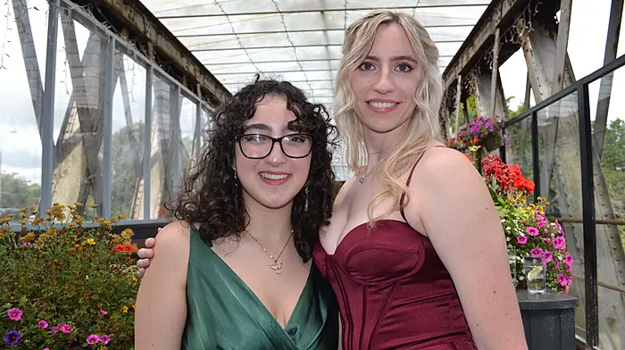 Maryam Hickey and Chloe Stam from Ballydehob at the Skibbereen Community School’s debs ball. (Photo: Anne Minihane)