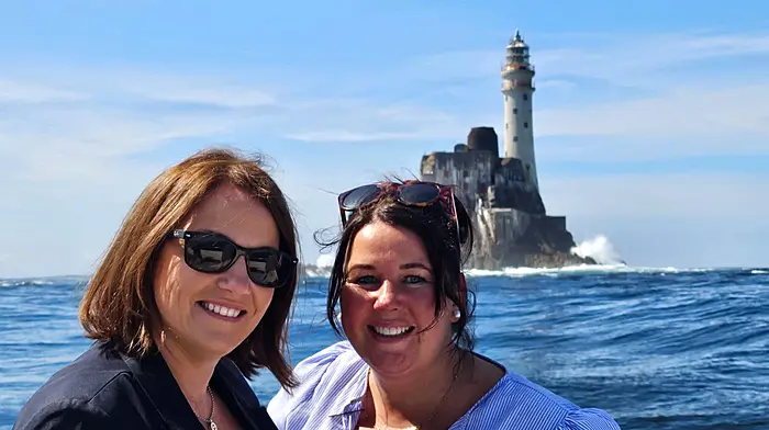 Cllr Caroline Cronin and Rebecca Barrett at the 'parade of boats' to mark the Fastnet Rock's 120th anniversary, which was organised by Mark O'Reilly of Wet and Wild Tours.