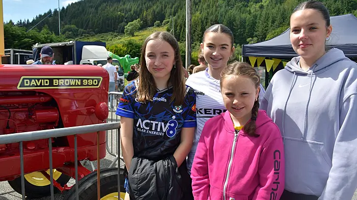At the Leap Revved Up family day in Kilmacabea GAA grounds were Annie Hurley, Union Hall, with Aoife O'Donovan and Saoirse and Ailish Buckley, all Castlehaven. Also there were, far left, Fiadh O'Donovan and Abbie Lawlor. (Photos: Anne Minihane)