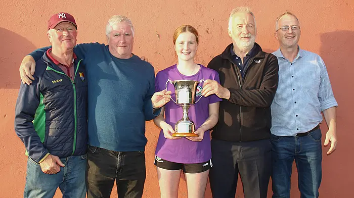 At the recent road bowling final were (from left) Mike O'Rourke, Mike Lane, Meabh Cuinnea, John Nagle and Seamus Cuinnea.