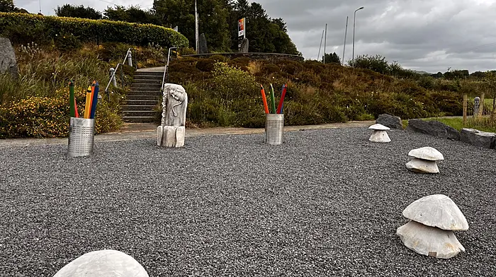 The new seated area at Caheragh's Professor Jerry O'Sullivan park which pays tribute to Gurrane National School which closed in Caheragh in 1977.
