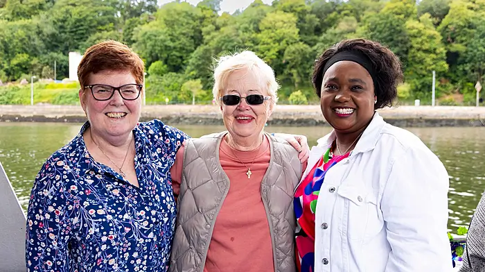 Anne Fray and Catherine Burke from Crossbarry and Elizabeth Osagie-Alli, Iris House ambassador, on Cork Harbour Cruises celebrating the launch of Cork Cancer Care Centre's rebranding to Iris House Cork Cancer Support. (Photo: Alison Miles)